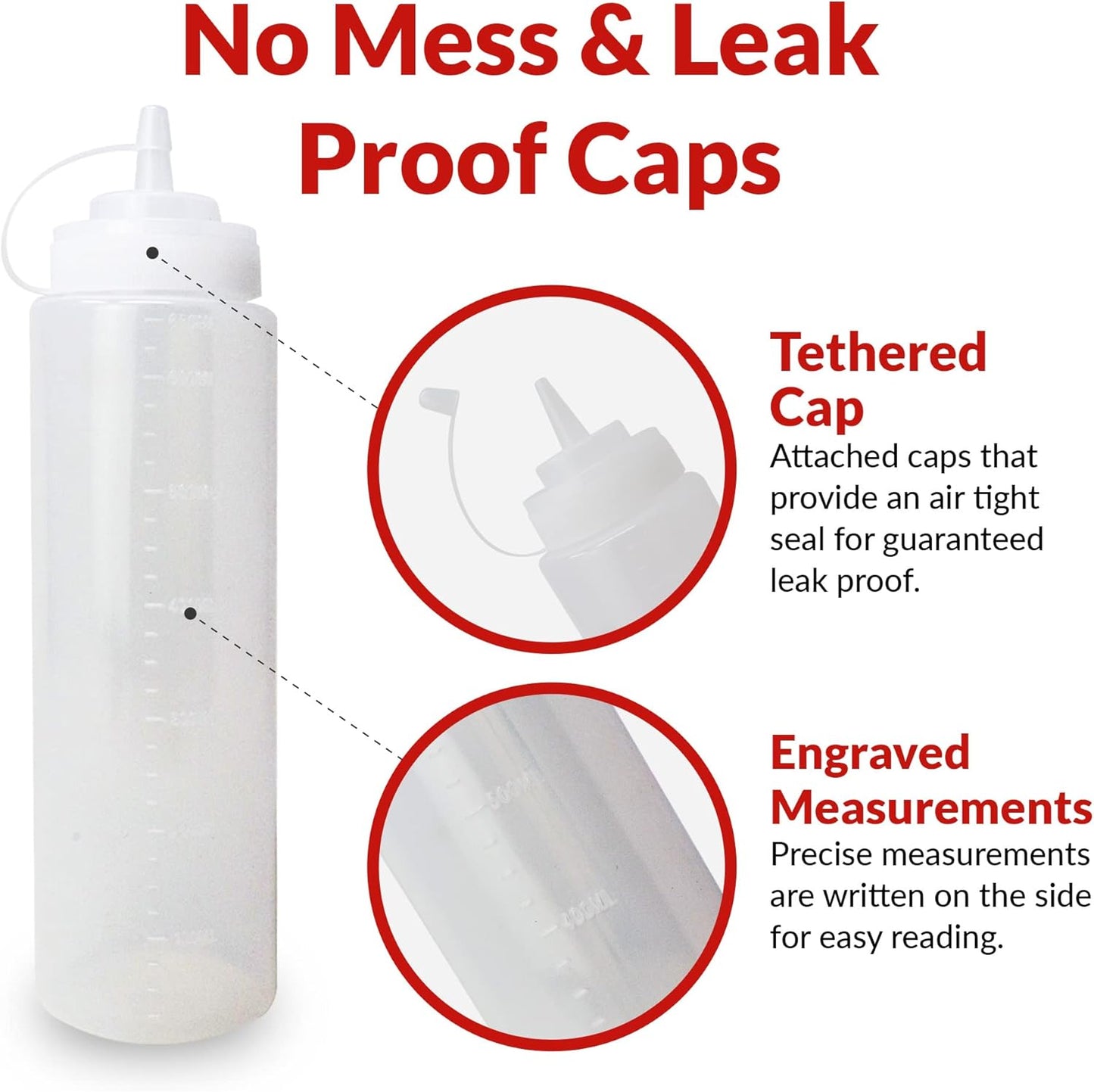 Reli. Plastic Squeeze Bottles, 24 oz. | 10 Pack | Condiment Squeeze Bottles for Sauces | Clear w/Tethered Caps | 24 Ounce Hot Sauce, Ketchup | Condiments, Olive Oil, Liquids