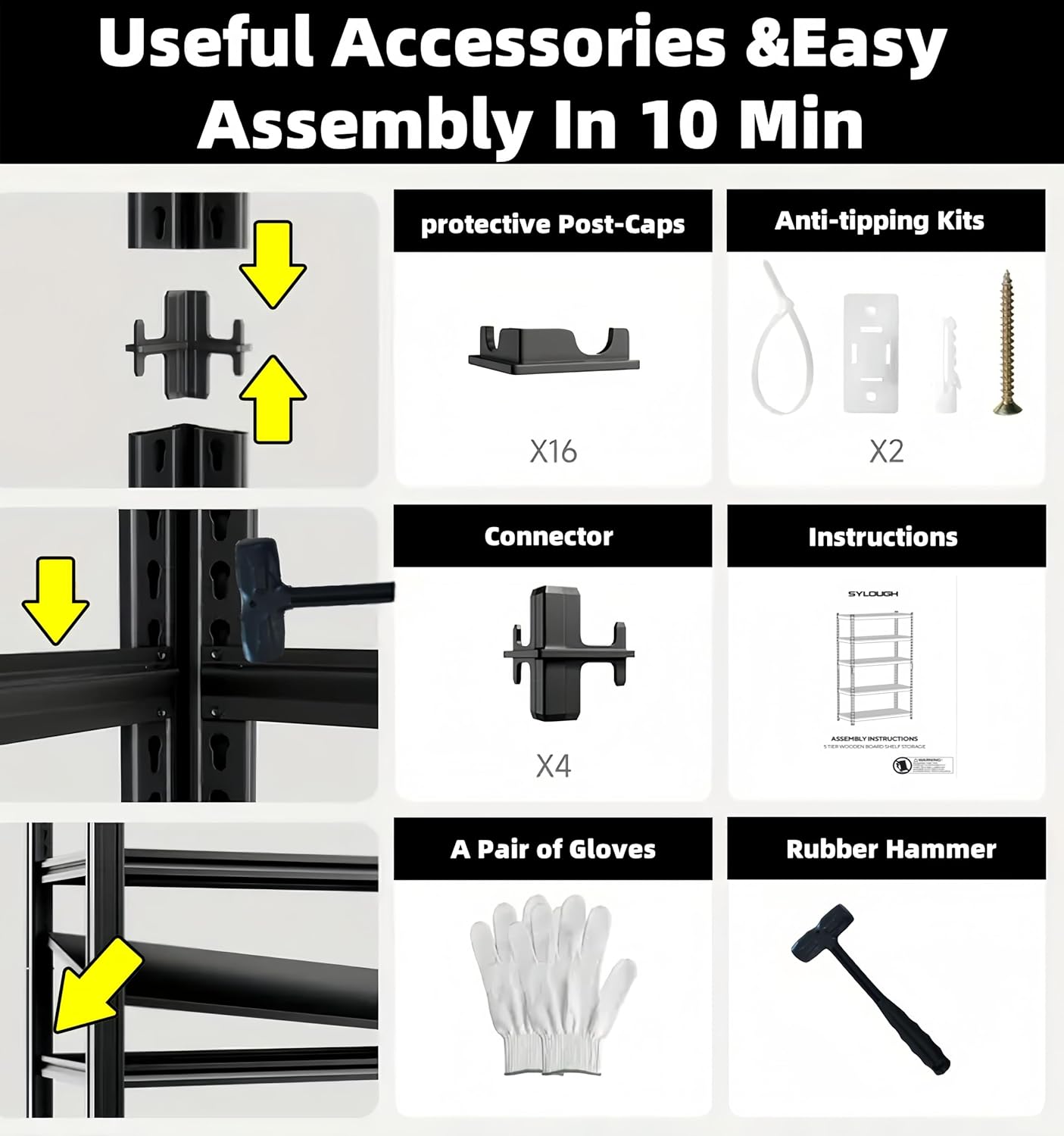 5 Tier Metal Shelving Unit, Adjustable Storage Shelves, 72" H x 35.43" W x 15.8" D Heavy Duty Garage Shelves for Warehouse, Basement, Kitchen, Pantry, Living Room, Black