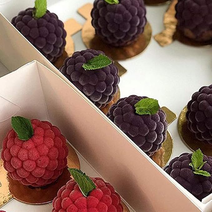 OCPO KITCHEN 3D Raspberry Silicone Mold for Baking Mousse Cake, Candy, Chocolate, Truffle, French Dessert, Pastry, Cupcake, Fruit Ice Cream Mould, Cake Decoration Mold, Raspberry Shape (4-Cavity)