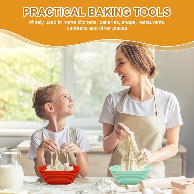 Silicone Banneton, Sourdough Bread Baskets (Set of 6, 6.5 Inch), Oval Proofing Bread Bowls with Starter Kit, Bread Making Baking Supplies