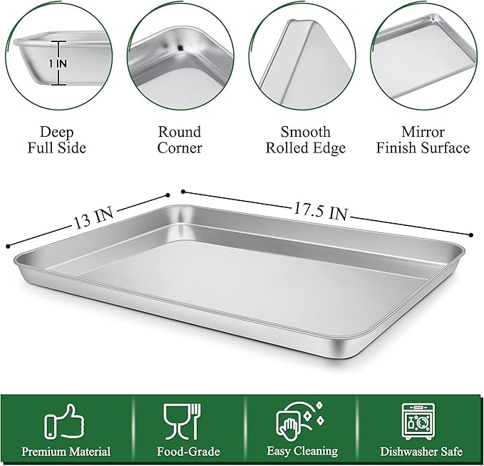 P&P CHEF 17.5 Inch Baking Sheet and Rack Set, Stainless Steel Cookie Sheets Oven Baking Pans Trays with Cooling Racks for Cooking & Roasting, Oven & Dishwasher Safe, (4Pcs)
