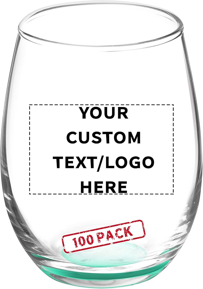 Custom Stemless Wine Glasses by ARC 5.5 oz. Set of 100, Personalized Bulk Pack - Perfect for Hotel, Bar, Restaurant or Lounge - Green