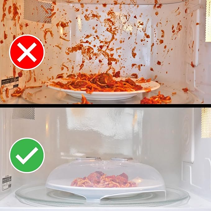 Magnetic Splatter Cover, 12-Inch Clear BPA-Free Food Lid, Vented Plate Guard with Steam Vents, Anti-Splash Microwave Lid, Dishwasher Safe, Space-Saving Magnetic Storage - Gray