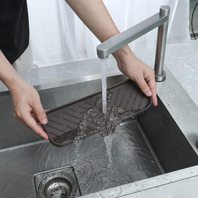 Silicone Bathroom Soap Dishes with Drain Spout-Bathroom and Kitchen Sink Organizer,Sponge Holder,Dish Soap Tray,Perfect for Dispenser,Scrubber,Bottle,Cup on Sink or Counter-Coffee 12"×4"