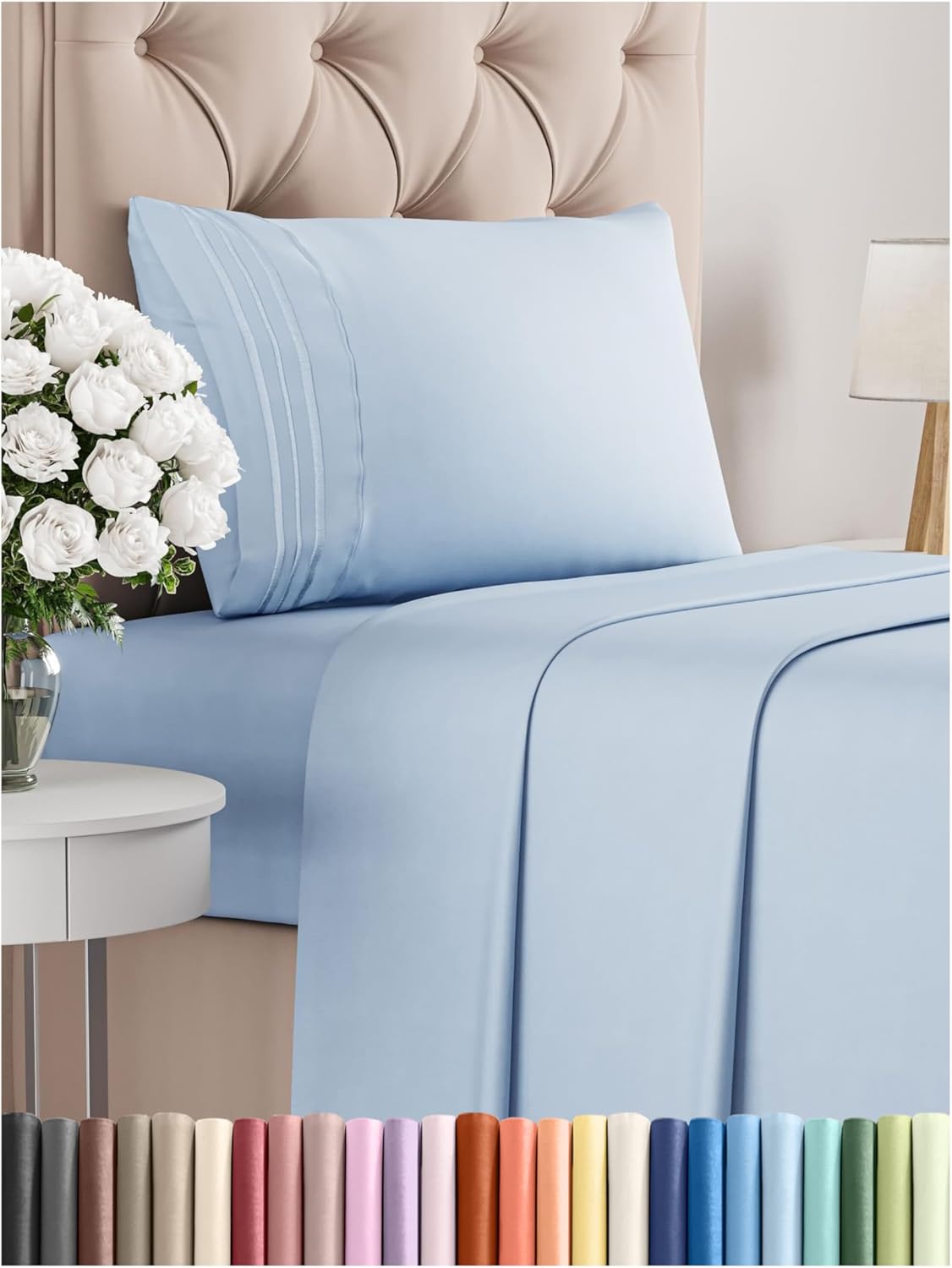 Twin XL Size 3 Piece Sheet Set - Comfy Breathable & Cooling Bed Sheets Set - Hotel Luxury Bedding for Women, Men, Kids, Teens, Boys & Girls - Deep Pockets, Soft and Wrinkle Free - Oeko-Tex - Sky Blue