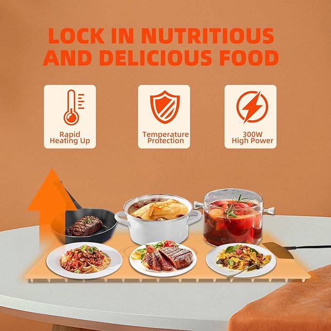 Electric Food Warming Mat, Full-Surface Silicone Food Warmer Heating Pad with Adjustable Temperature & Time, Portable Foldable Warming Tray for Buffet, Parties, Gatherings, Travel, Home Use