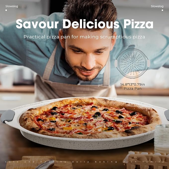 10-Piece Nonstick Baking Pans Set, Stackable Non Toxic Bakeware Sets with Cookie Sheets, Cake Pan, Loaf Pan, Pizza Pan, Muffin Pan, White&Gray