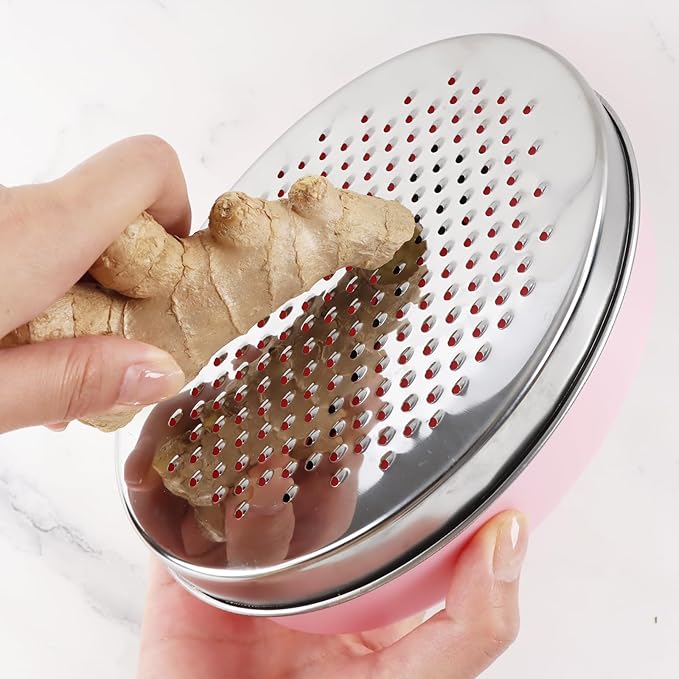 Cheese Grater Citrus Lemon Zester with Food Storage Container & Lid - Perfect For Hard Parmesan Or Soft Cheddar Cheeses, Ginger, Vegetables, Butter, Chocolate & Nutmeg (Pink)