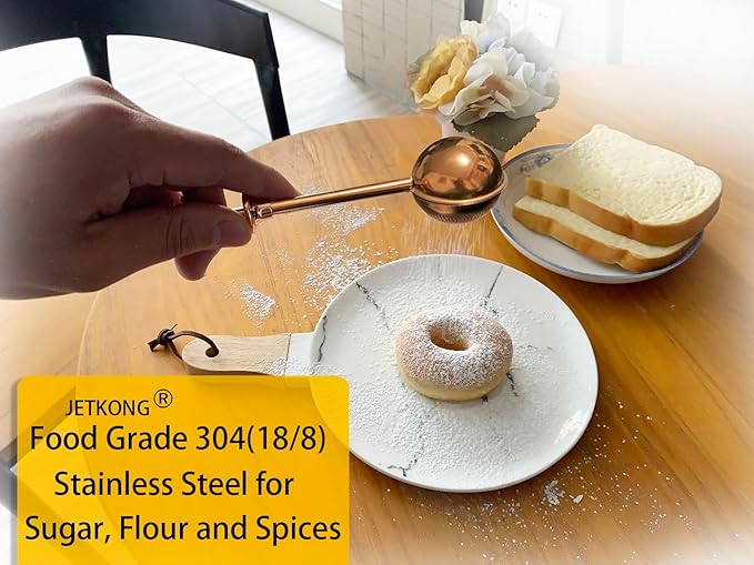 JETKONG Baker's Dusting Wand for Sugar, Flour and Spices, Stainless Steel Powdered Sugar Shaker Duster Sifter, Set of 2 (Brown)