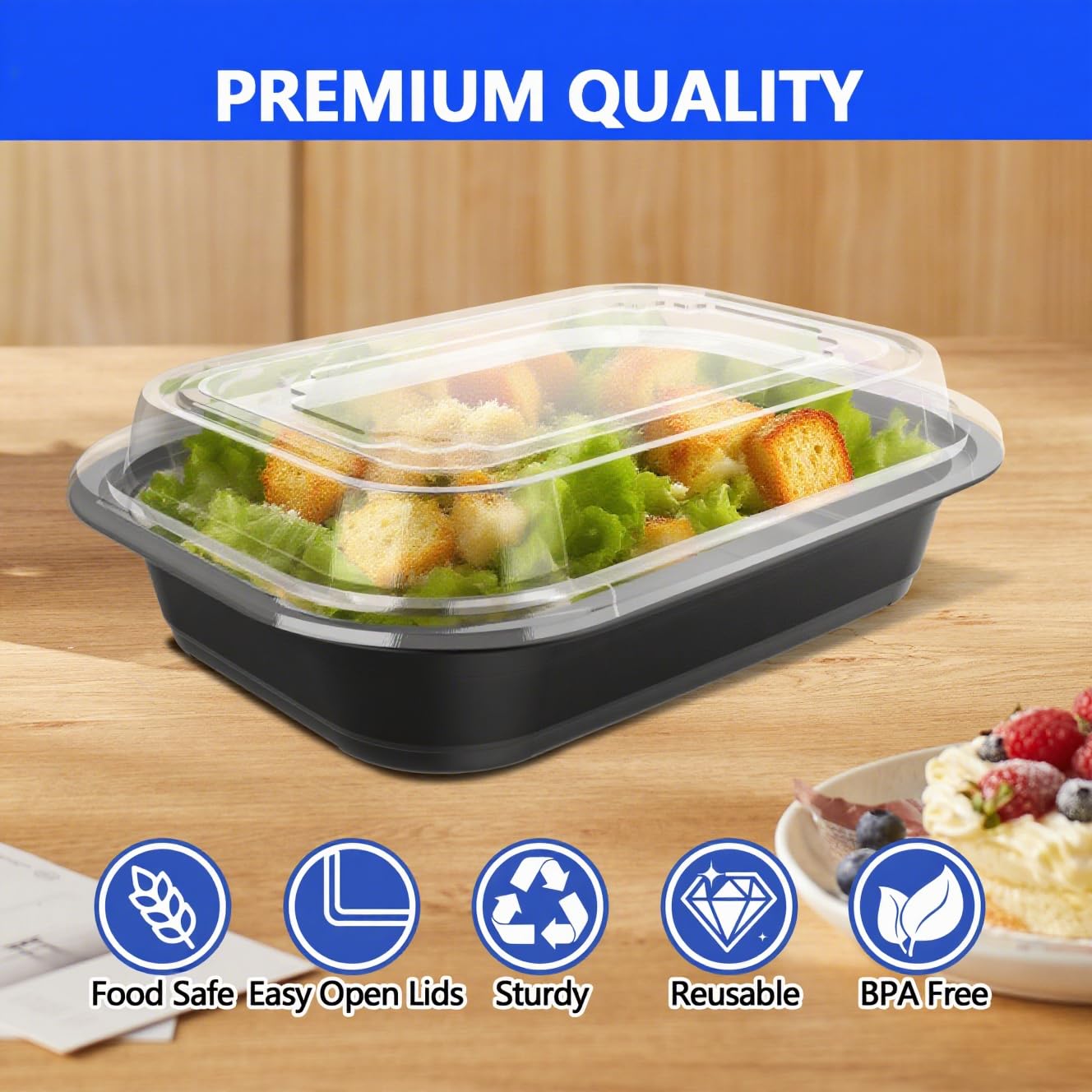 50 Pack (100-Piece) - 38oz Meal Prep Containers Salad & Snack Storage for Lunch | BPA Free & Leakproof Food Containers | To Go Take Out Plastic Bento Box | Microwave, Freezer, Dishwasher Safe
