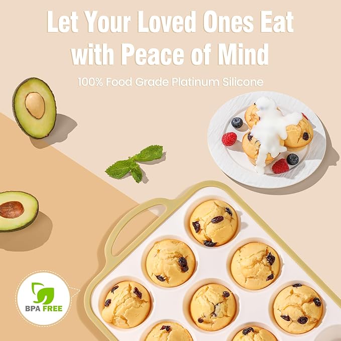 Silicone Muffin Pans for Baking 1 Pack, 2.6 Inch with Metal Reinforced Frame, Regular Size Nonstick Cupcake Pan 12 Cups for Baking Homemade Muffins, Dishwasher Safe BPA Free-Light Yellow