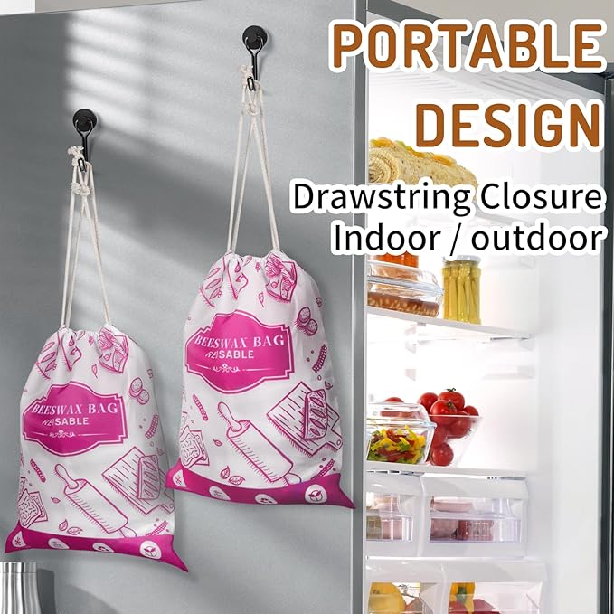 2-Pack Beeswax Bread Bags for Homemade Bread, Rose Pink Reusable Sourdough Storage Bags with Premium Beeswax Coating for Loafs Baguette Fresh Keeping,Great Homesteading Essentials and Baking Gifts.