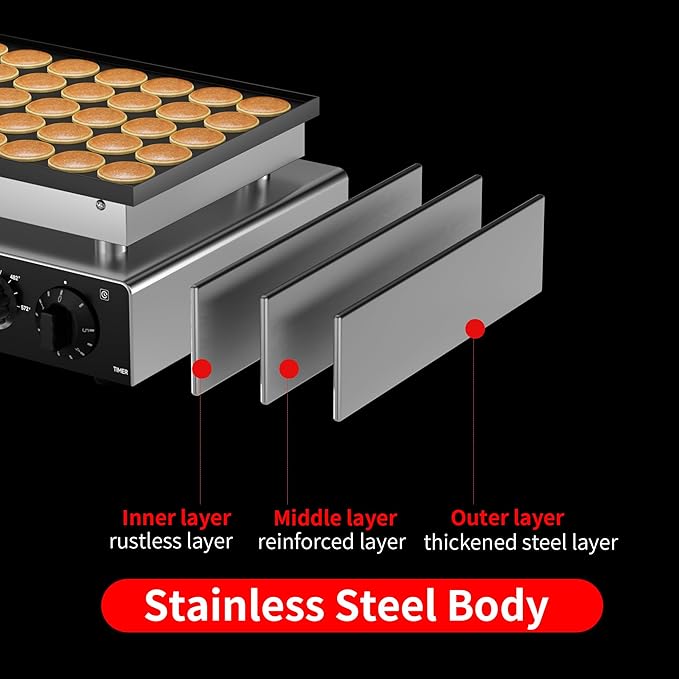110V Mini Dutch Pancake Baker, 50PCS 1700W Commercial Electric Nonstick Waffle Maker Machine, 2 Timers Separate Control& 1.8 Inches Pancake Maker with 2 Thermostats, for Home and Restaurants