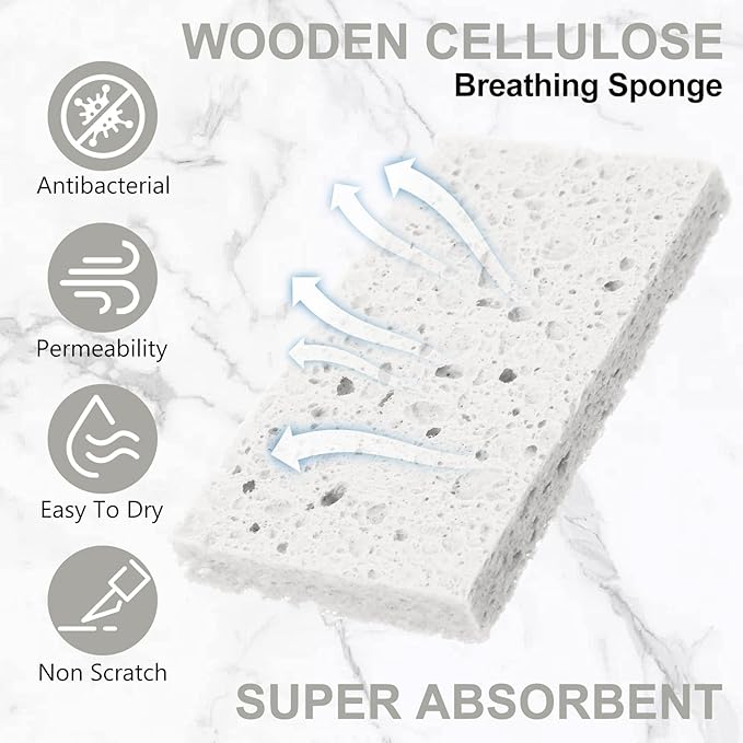 Zhengmy 100 Pieces Kitchen Sponge Bulk Natural Sponges for Dishes Compressed Wood Pulp Sponges Cleaning Sponge Without Scratching for Kitchen Bathroom, 3.9 x 2.4 x 0.12 Inch (White)