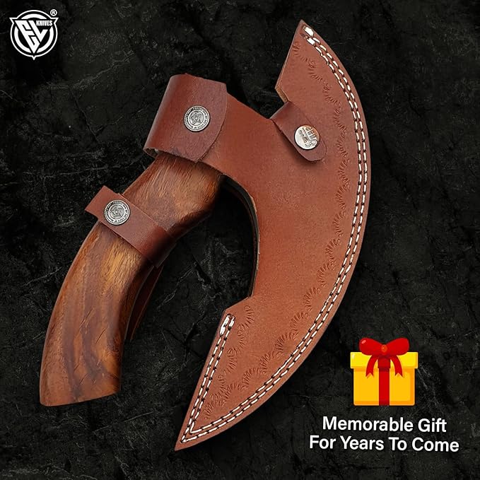 Viking Multipurpose Pizza Axe with Sheath - Rosewood Handle & Heavy Duty Axe Head - Cuts Pizza, Meat & Vegetables