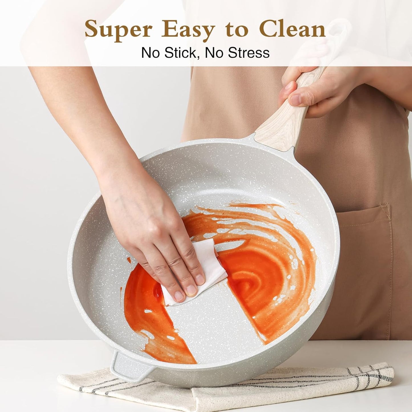 Nonstick Ceramic Deep Frying Pan, 10 Inch Non Toxic Skillet with Lid, Healthy Jumbo Cooker, Saute Pan for Cooking, Induction Cookware, PFOA & PFAS Free