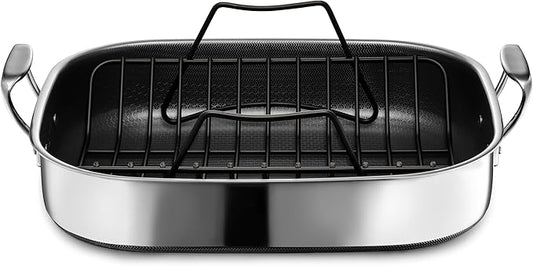 HexClad Hybrid Nonstick Roasting Pan with Rack, Dishwasher-Friendly, Oven-Safe Up to 900°F, Compatible with All Cooktops