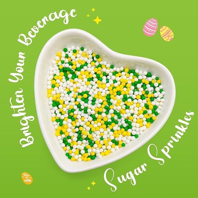 Green Nonpareils Sprinkles for Cake Decorating, Edible Yellow Green And White Candy, Fun Spring Baking Sugar, Perfect for Cake Decorations, Cupcake Topper, Ice Cream, 150g/5.29oz