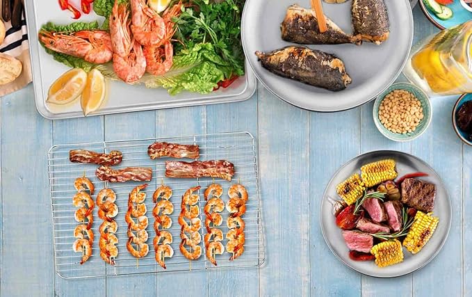 TeamFar Cooling Rack, Baking Roasting Rack Stainless Steel for Baking Sheet Oven Pan, Healthy & Rust Free, Mirror Finish & Dishwasher Safe - Set of 2(15 inch & 11 inch)