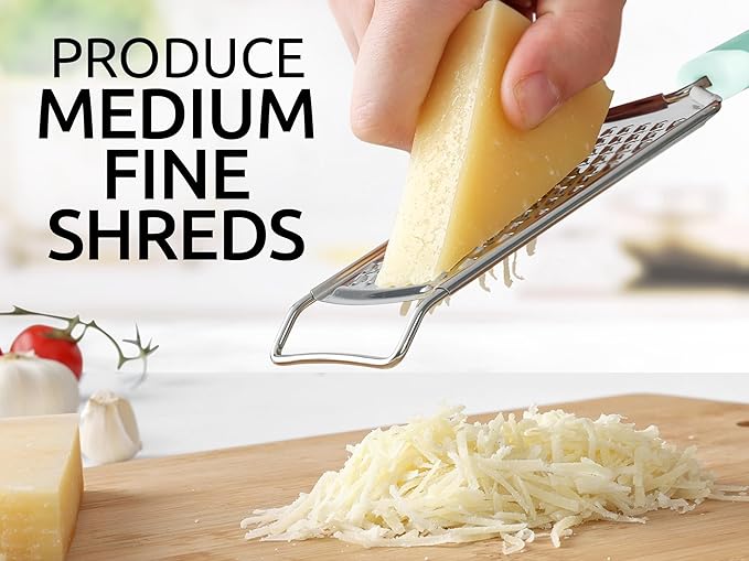 Zulay Kitchen Professional Cheese Grater Stainless Steel - Durable Rust-Proof Metal Lemon Zester Grater With Handle - Flat Handheld Grater For Cheese, Chocolate, Spices, And More - Mint