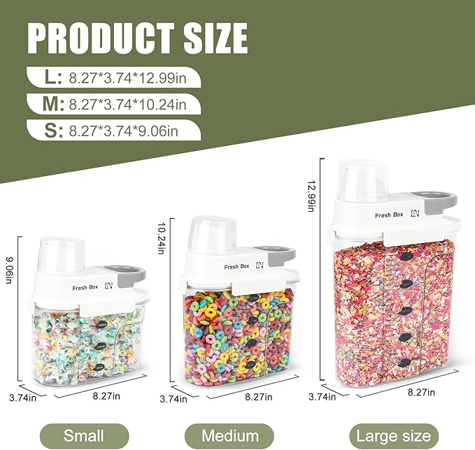 Cereal Storage Container 4Pack,61oz/1.8L Airtight Food Storage Containers With Lids,Organizers Storage With Measuring Cup for Beans,Sugar,Rice,Nuts,Snacks,Pet Food,Candy