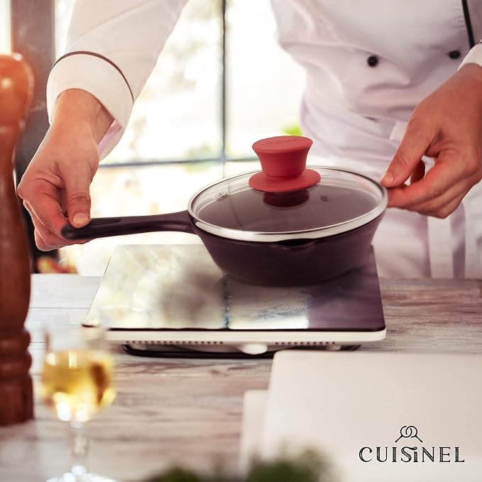 Cuisinel Glass Lid with Steam Vent Hole - 6"-Inch/15.24cm - Compatible with Lodge Cast Iron Skillet Pan - Fully Assembled Universal Replacement Cover - Tempered, Oven Safe - Reinforced Stainless Rim