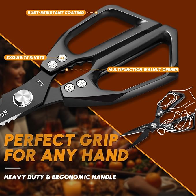 Huusk Kitchen Shears Set, Heavy Duty Poultry Shears, Japanese Kitchen Scissors for Meat, Chicken Bones, and Turkey