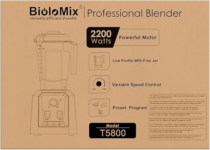 BioloMix Professional Blender,Smoothie Blender,Blender for Kitchen with 2200 Watt Motor,68 Oz Large Capacity, High Speed Blender for Shakes, Smoothies, Ice Crushing, Frozen Fruits (with Extra Parts)