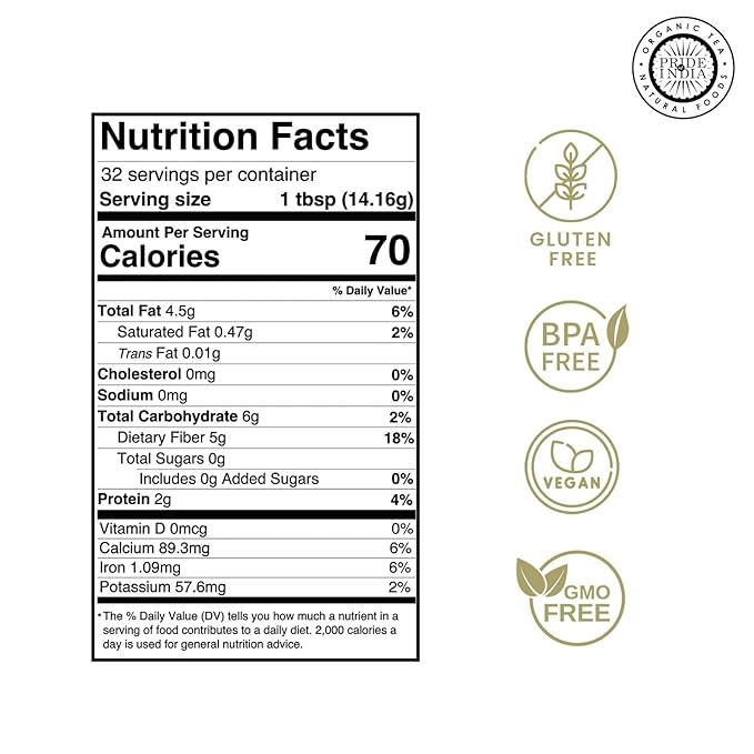 Pride Of India - Pack of 6 - Premium Black Chia Seeds Powder 1 lbs (454 gm) Mild Nutty Earthy Taste Freshly Milled in Small Batches | Used for Baking Coating Thickening