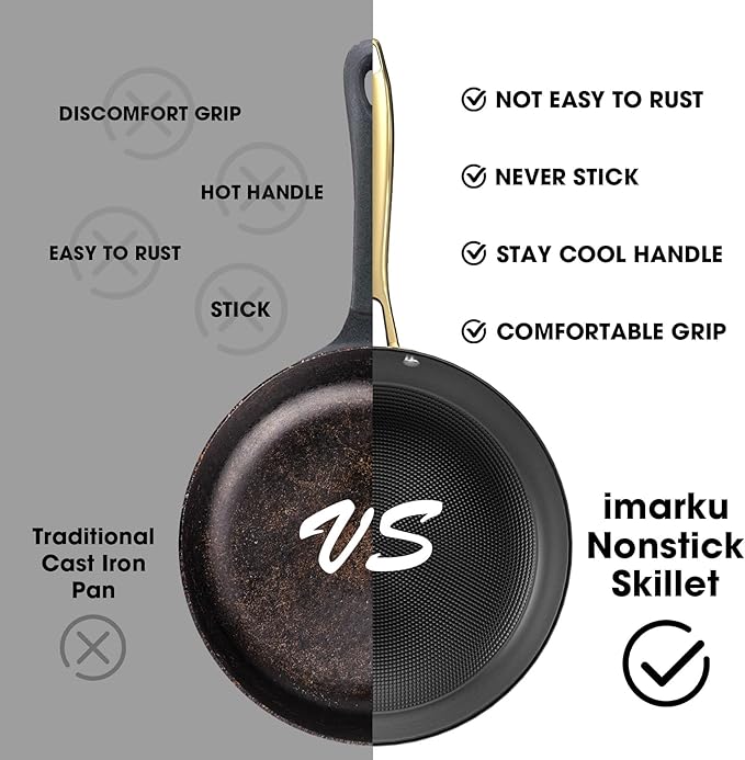imarku Cast Iron Skillets, 12 Inch Cast Iron Pan, Professional Non Stick Frying Pans Long Lasting Nonstick Frying Pan Nonstick Pans Stay Cool Handle Easy Clean, Unique Birthday Gifts for Women/Men