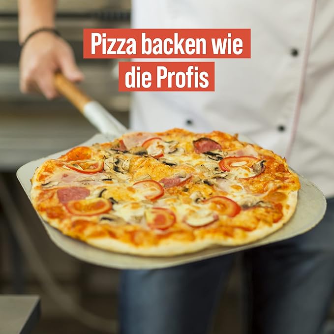 Chef Pomodoro Perforated Pizza Peel Aluminum, 12 x 14-Inch, with Detachable Wood 49-Inch Long Extendable Handle for Easy Storage, Gourmet Luxury Pizza Paddle for Baking Homemade Pizza Bread