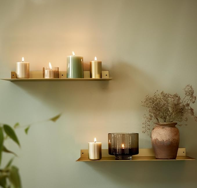 DIY CARTEL Made in USA 24 Inch Linear Floating Shelf - Raw Steel - Industrial Heavy Duty Metal Wall Mounted Modern Farmhouse Rustic Designed Shelf Ledge (24-in X 8-in Powder Coated Gold)