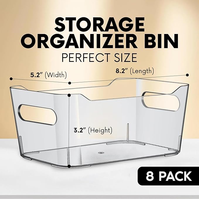 Clear Plastic Storage Bins, Small Fridge Organizer Kitchen Organizers and Storage Containers Bathroom Organization and Storage Bin for Makeup Organizer, fruits, Chips, Perfume, Skin Care, crafts