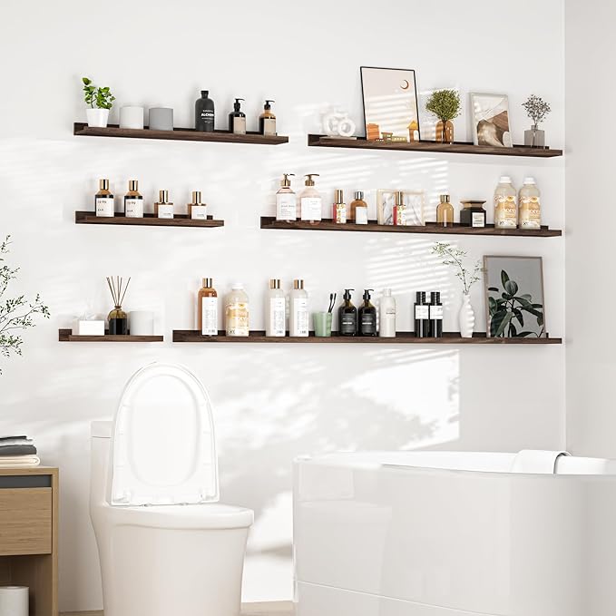 Heimlove Picture Ledge Shelf, Floating Shelves Set of 2, 36 Inches Picture Shelf for Wall with Ledge, Kids Bookshelf Wall Mounted for Living Room Bedroom Decor Books Photo Frames - Walnut