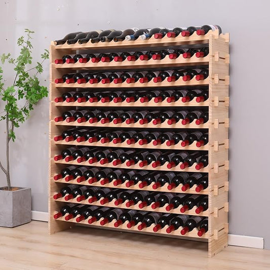 Freestanding Wine Rack Cabinet Floor Standing 120 Bottle Pine Stackable Storage Modular Wine Rack Display Stand