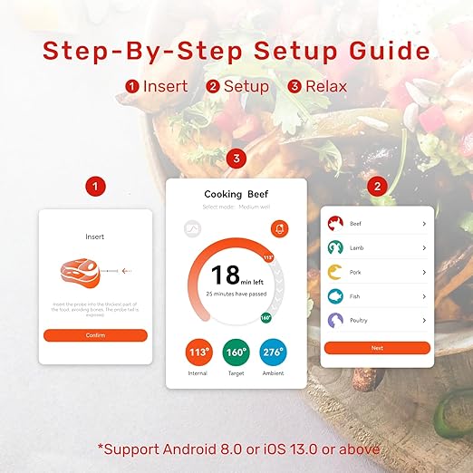 S Pro Bluetooth Wireless Meat Thermometer, EasySmart App, 6 Sensors, Enhanced Signal Base, IP69 Waterproof, Ultra-Thin Probe, Digital Cooking Thermometer for Oven/Grill/BBQ/Air Fryer/Kitchen