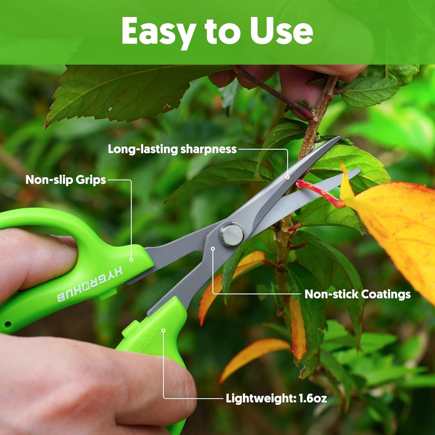 Garden Scissors, 6in Pruning Shears Snips Non-stick Coated Sharp Steel Blades - Gardening Tools Garden Shears for Plants Herb Flowers in Grow Tent and Hydroponics