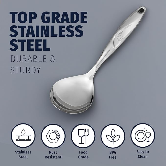 Zulay Kitchen Stainless Steel Serving Spoon - Large Cooking Spoon - Durable Premium Stainless Steel with Comfortable, Ergonomic Handle - Easy to Clean - Perfect for At Home Cooking & Buffets - 11.5”