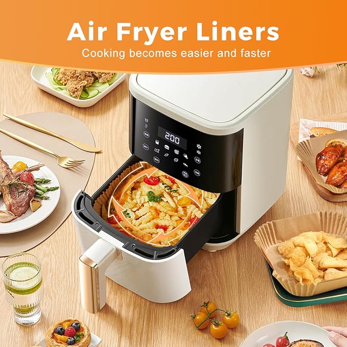 Air Fryer Paper Liners: 250Pcs Parchment Paper Sheets, Air Fryer Liner Disposable, Oilproof Waterproof Airfryer Basket Liner Square (6.5inch)