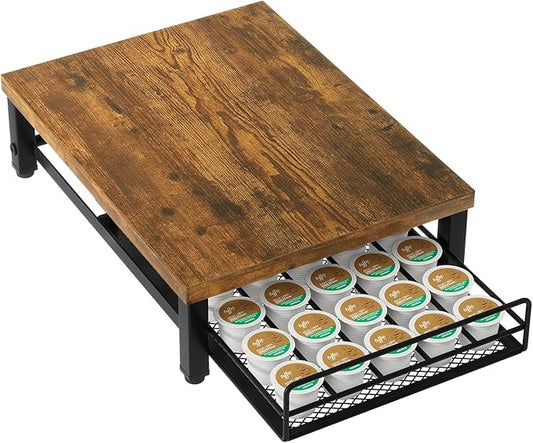IBUYKE Wooden Coffee Pod Holder for K-Cup, 35 Capacity Capsule Pods Storage,Mullti Coffee Pod Drawer,Home Kitchen Counter Coffee Bar Station Organizer,Brown TCJ001H