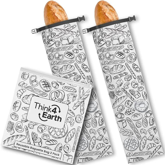 THINK4EARTH® - Large Bread and Baguette Bags (White, Baguette Bag 2 Pack)