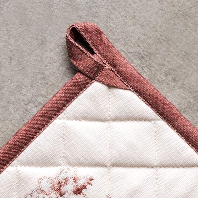 Maison d' Hermine Pot Holders 100% Cotton Heat Resistant Potholders 8" x 8" Hot Pads with Loop BBQ, Cooking, Baking, Grilling, Kitchen, Handling Hot Pans (Pack of 1, Holy Jouy - Brown)