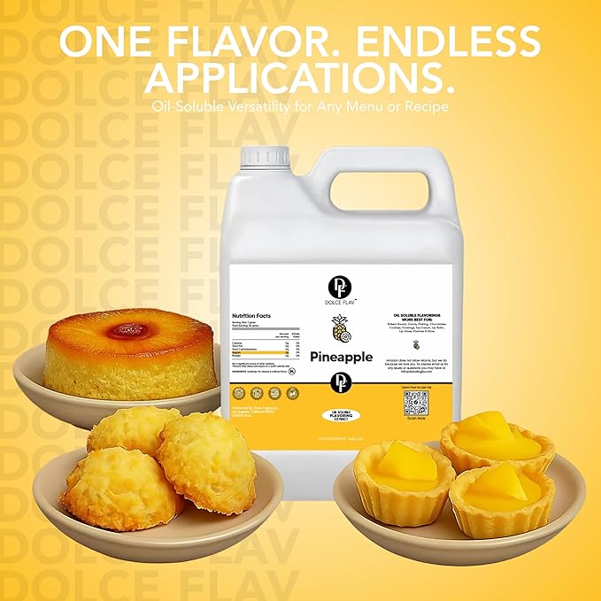 Dolce Flav Pineapple Extract – 1 Gallon Oil-Soluble Kosher, Sugar-Free, Concentrated Tropical Flavor for Candy, Chocolates & Desserts, Includes Measured Dropper