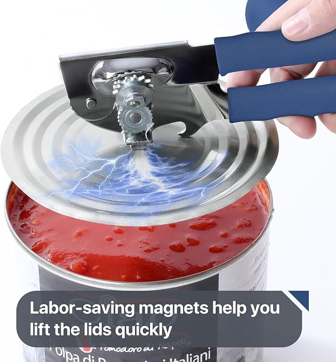 Commercial Can Opener, UHIYEE Hand Crank Can Opener Manual Heavy Duty with Comfortable Extra-long Handles, Oversized Knob, Large Handheld Can Open Easy for Big Cans, Blue