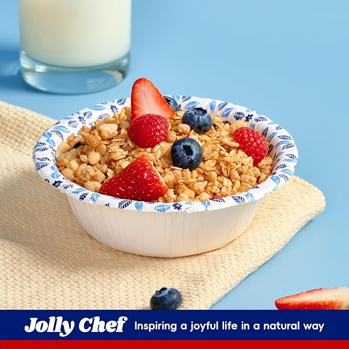 JOLLY CHEF 16 oz Paper Bowls 156 Count Soak Proof, Heavy Duty Printed Disposable Small Bowls Bulk for Dinner or Lunch