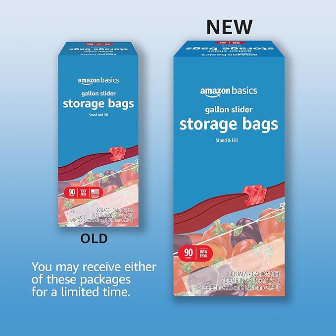 Amazon Basics Slider Gallon Food Storage Bags, BPA Free, 90 Count