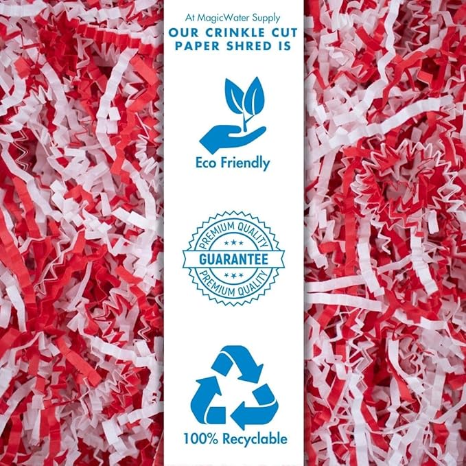 MagicWater Crinkle Cut Paper for Gift Baskets - 2LB - Red & White - Perfect for Shredded Paper Filler, Basket Filler, Gift Boxes, Bridesmaid Gifts, Halloween Stuffers & More – Ideal for All Occasions