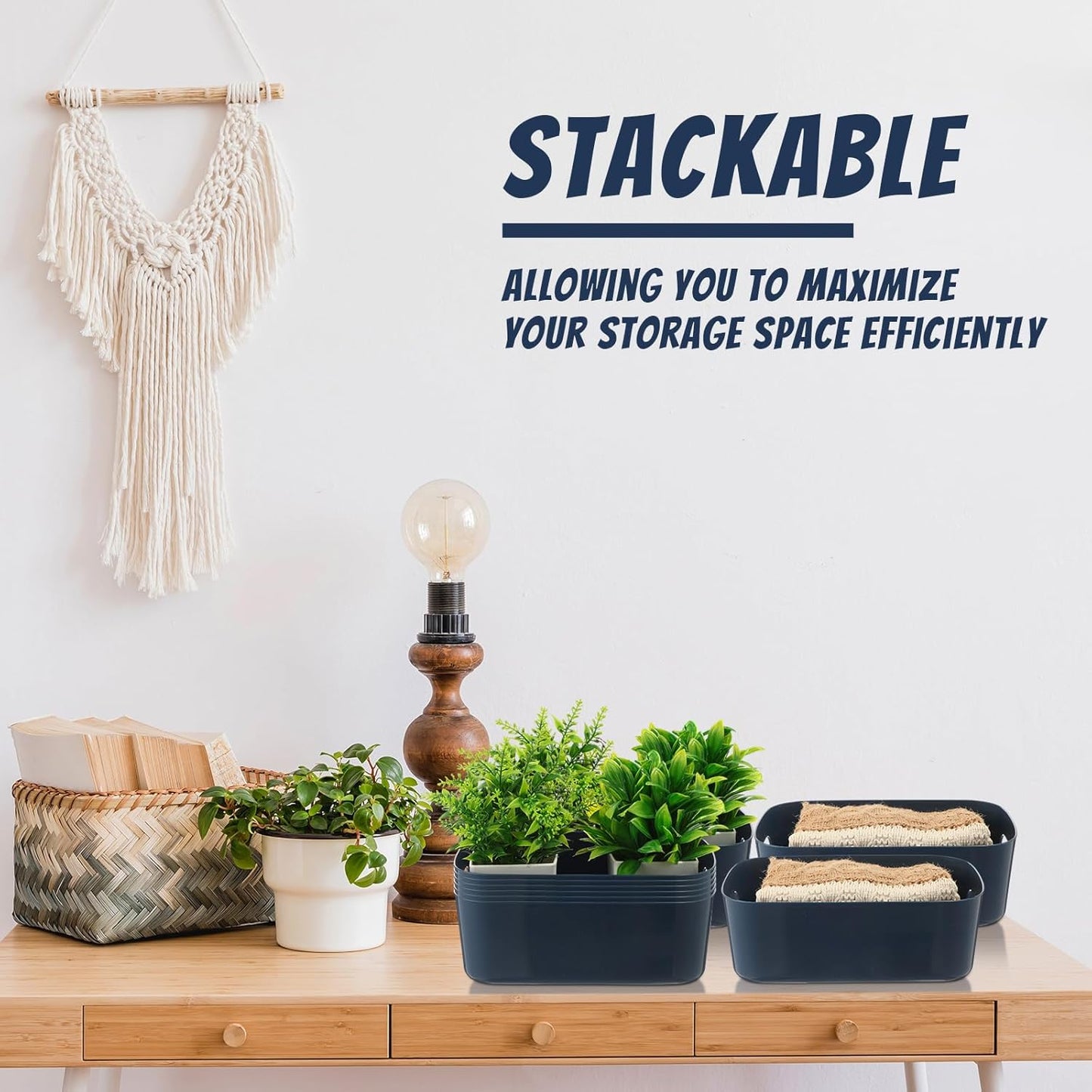 Zopeal Plastic Storage Bins 10 Pcs Blue Pantry Organizer Bins Small Baskets Storage Containers for Home Kitchen (8 x 5.7 x 3 Inch)