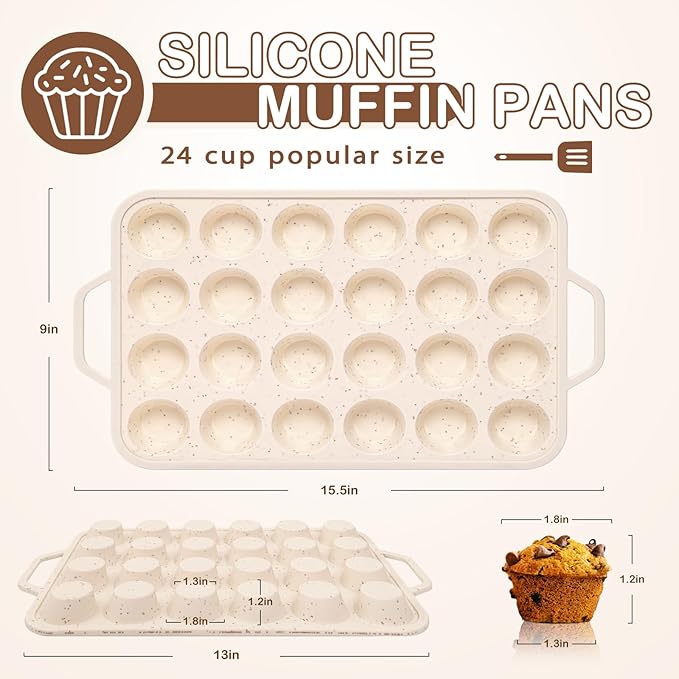 Silicone Mini Muffin Pan, 24 Cups Muffin Tin Baking Mold With Reinforced Stainless Steel Frame Inside, Nonstick Bakeware Cupcake Pan BPA Free, 2PCS