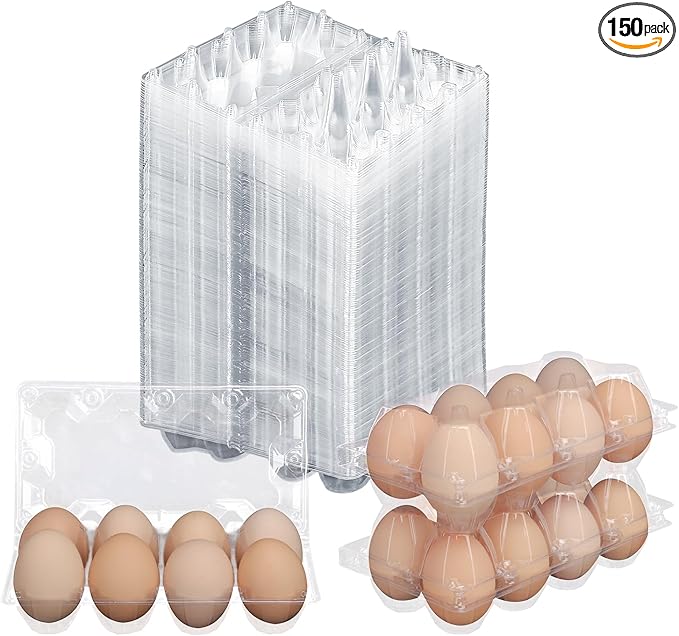 150 Pack Bulk Egg Cartons, Clear Plastic Chicken Egg Holders, Egg Tray Carton Holder for Home & Kitchen, Farm & Market Use, An Eco-Friendly Egg Storage Solution, 8 Grids，(Medium Size)…